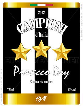 Etichetta Vino
2012
CAMPIONI
d'Italia
Prosecco Dry
Cantina Bianconera
750 ml
12% vol