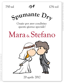 Etichetta Vino
750ml
12% vol
Spumante Dry
Grazie per aver condiviso
questo giorno speciale!
Mara & Stefano
20 aprile 2012
