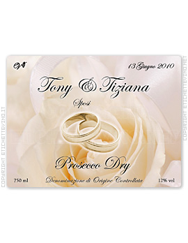 Etichetta Vino
13 Giugno 2010
Tony & Tiziana
Sposi
Prosecco Dry
750 ml
Denominazione di Origine Controllata
12% vol