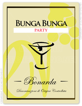 Etichetta Vino
Bunga Bunga
Party
Bonarda
Denominazione di Origine Controllata